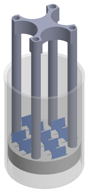 CAD view of the dipping jig assembly inside a beaker