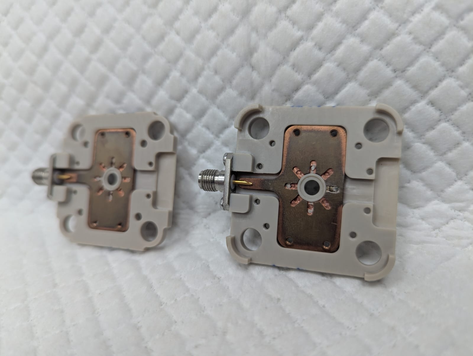 Close-up of the assembled wafer contact part with SMA connector